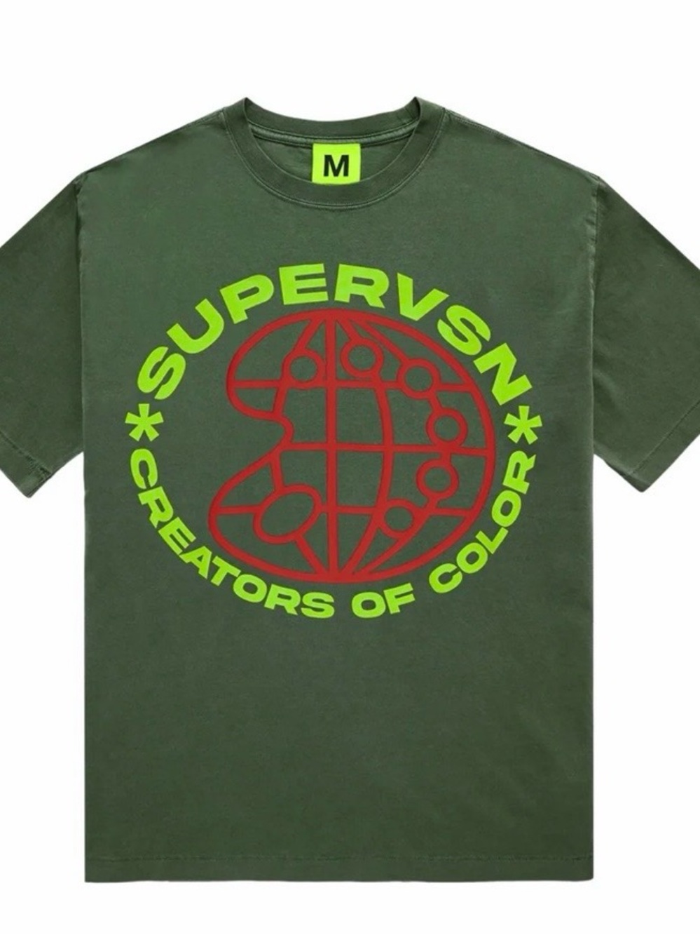 Graphic T-Shirt - Olive Green with Neon Print